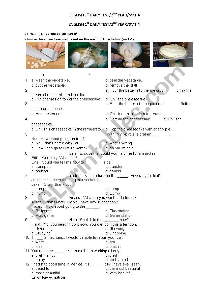 Daily test for SMK worksheet