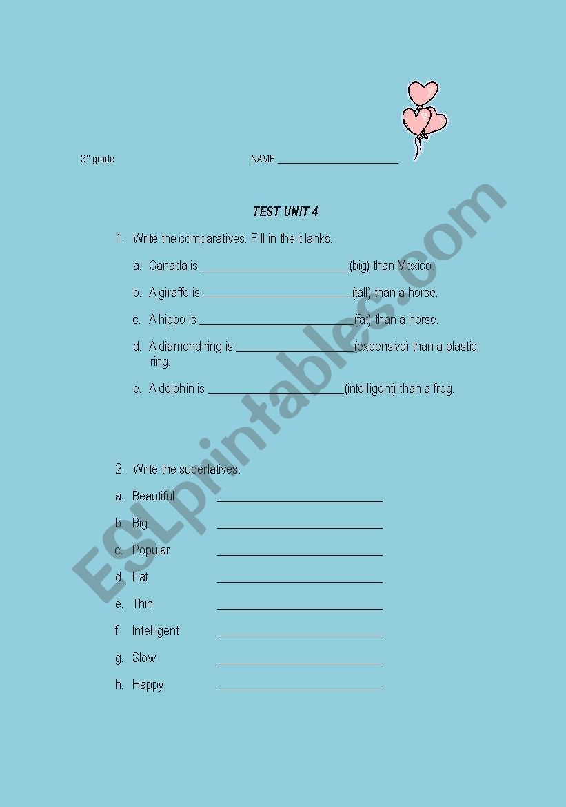 test 4 th grade worksheet
