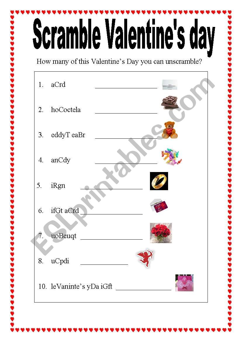 Scramble Valentines day worksheet