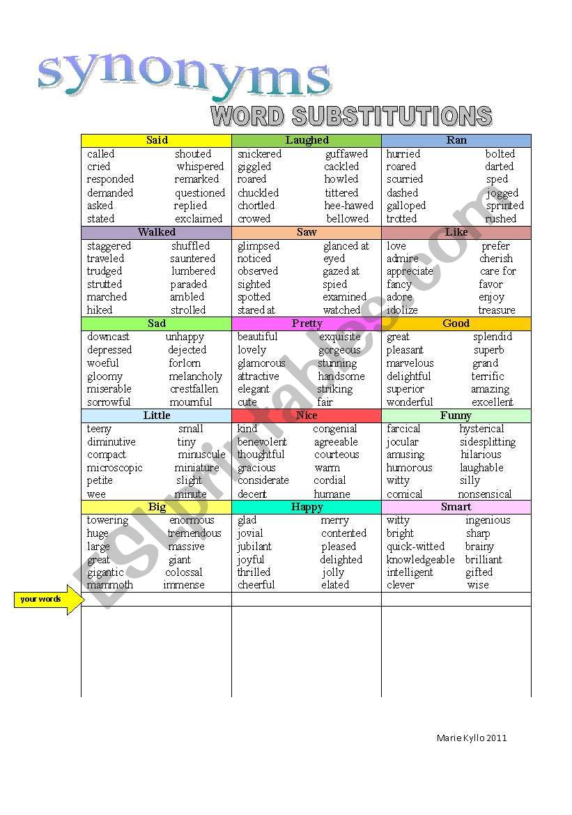 Synonyms worksheet