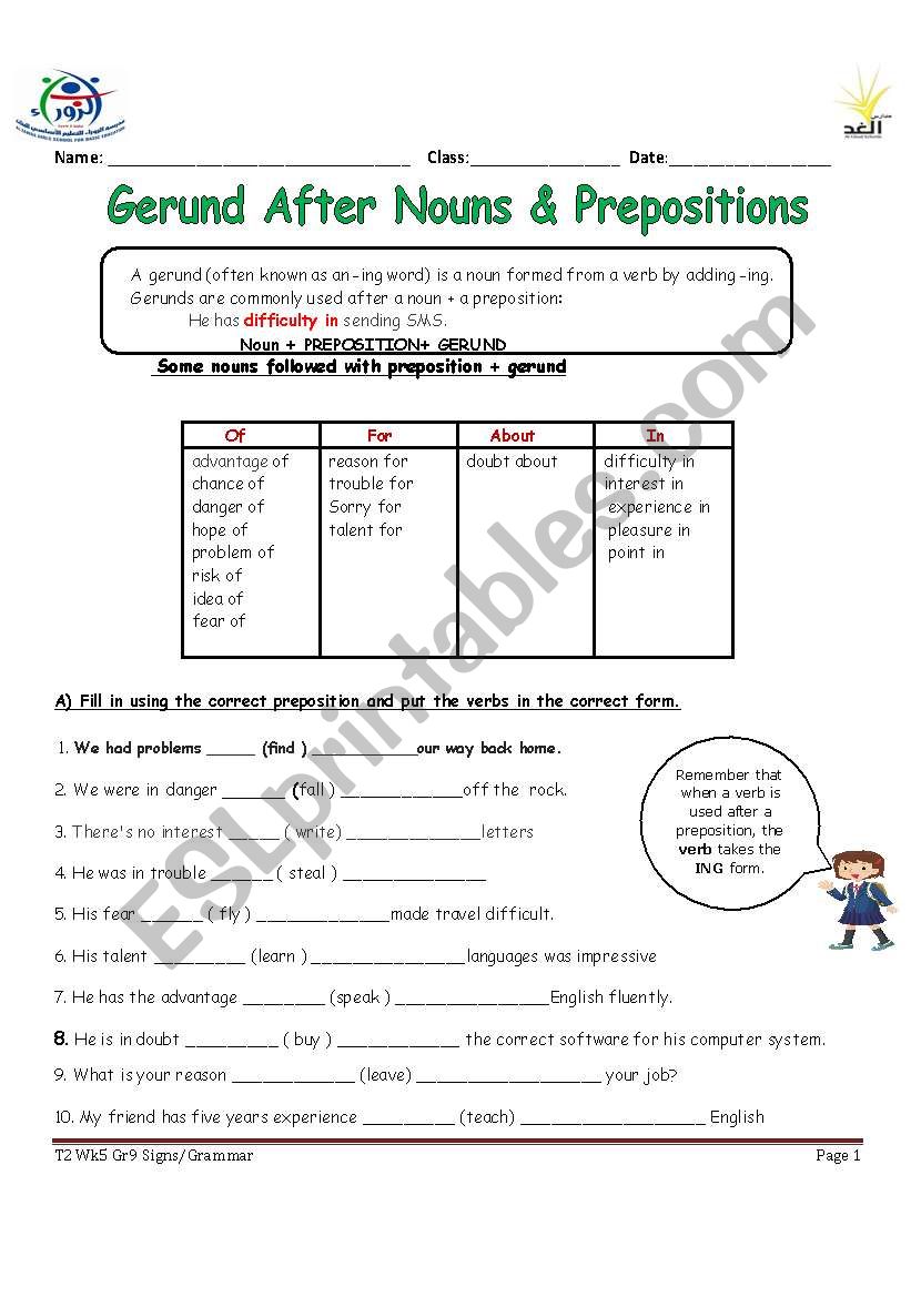 Noun+Preposition+gerund worksheet