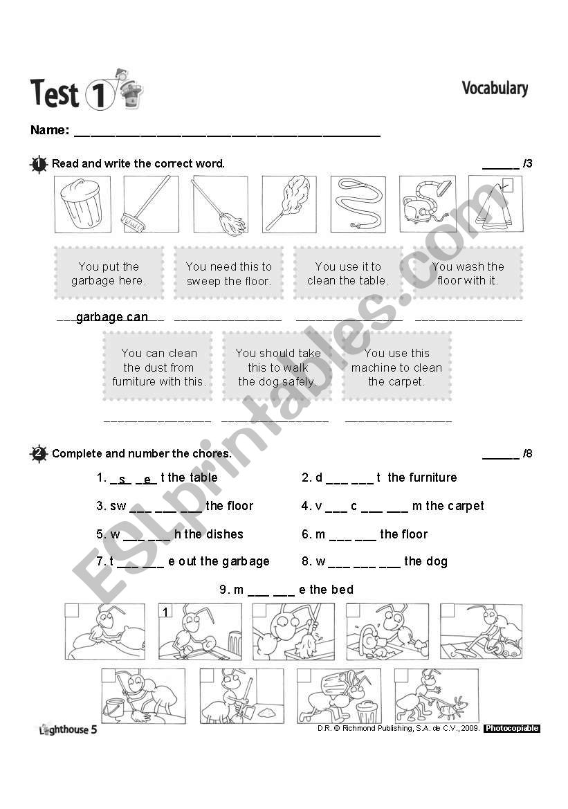 Tests worksheet