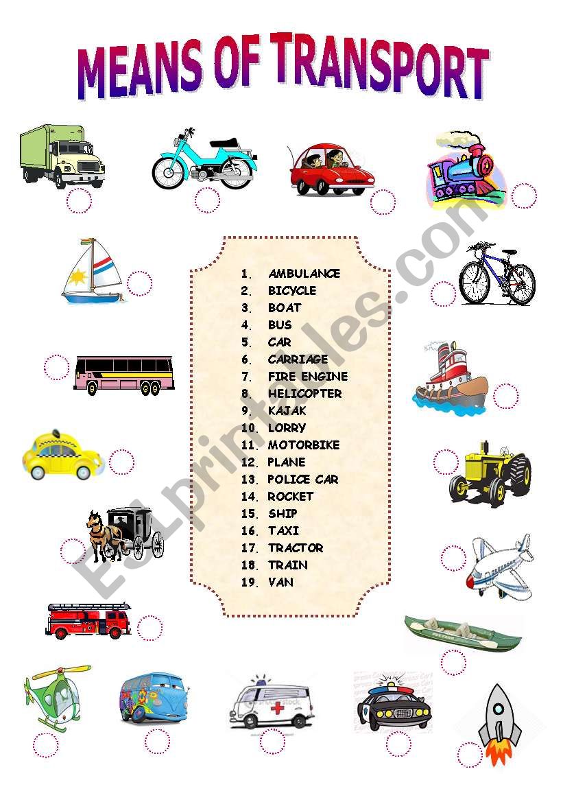 MEANS OF TRANSPORT worksheet