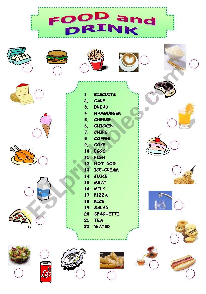 FOOD AND DRINK MATCHING worksheet