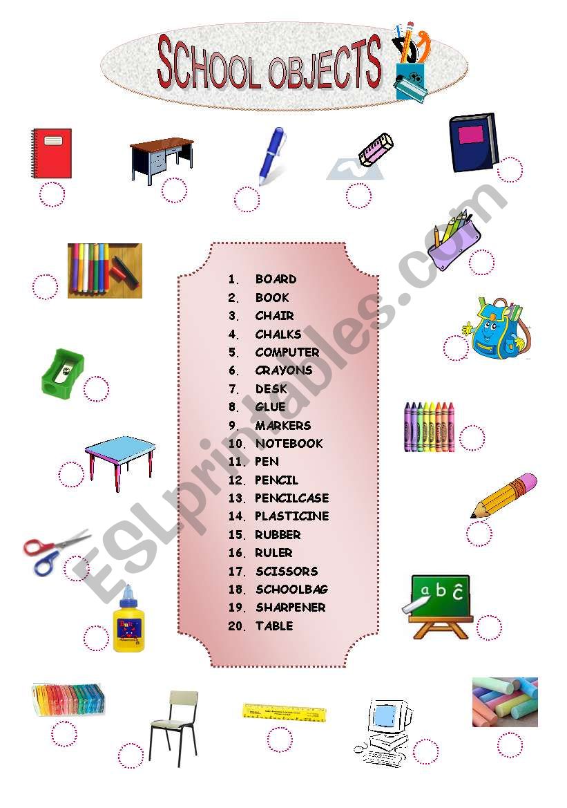 SCHOOL OBJECTS MATCHING worksheet