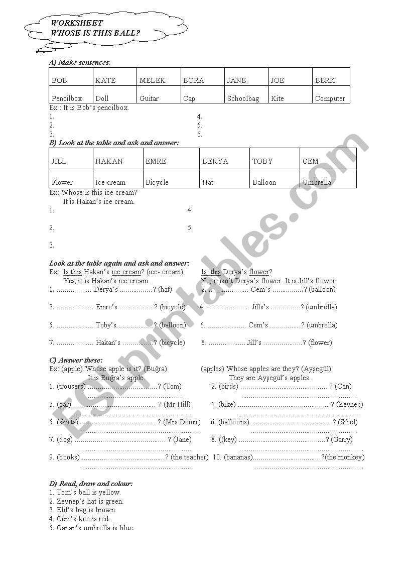 possesive adjectives worksheet