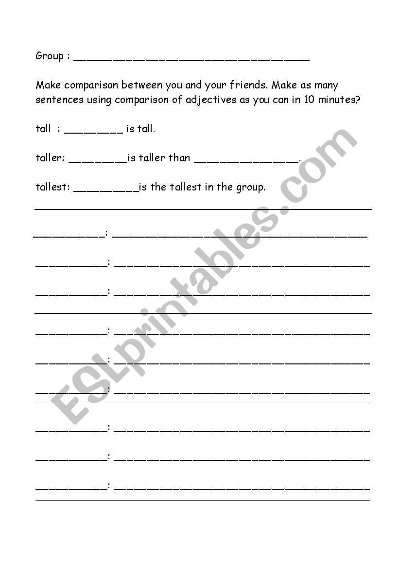 Comparison of Adjectives worksheet