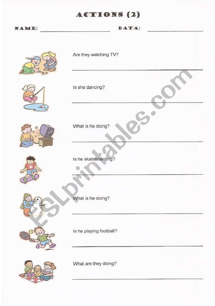 Actions 2 worksheet