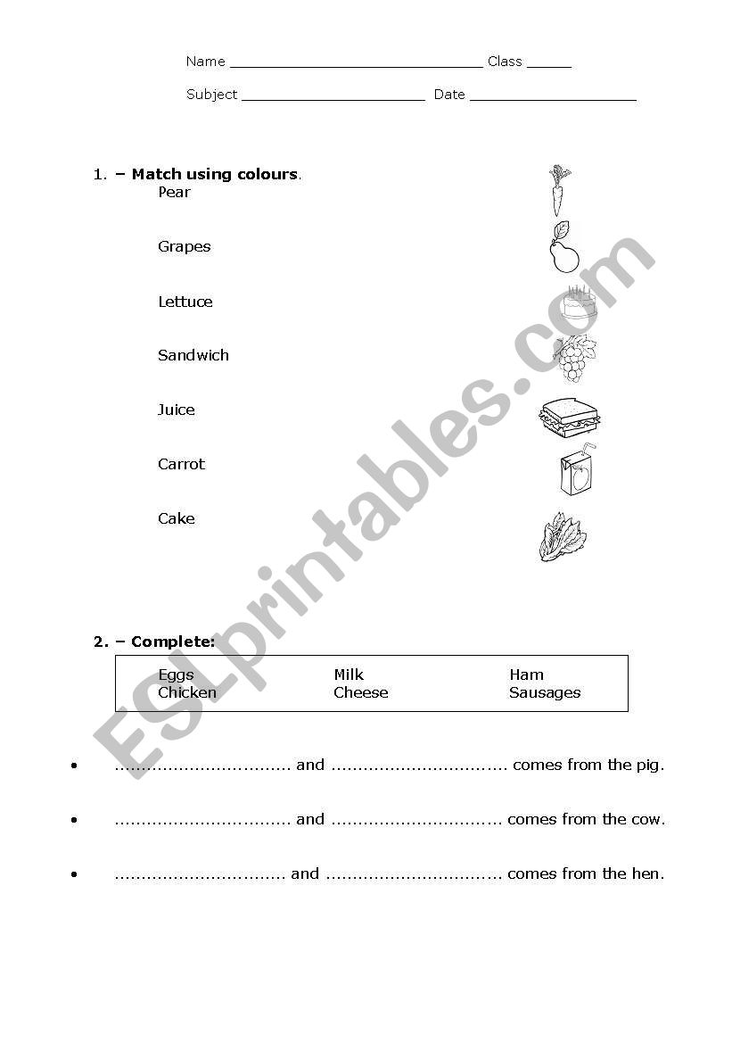 Match and complete worksheet