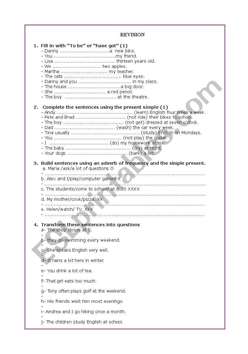 REVISION WORKSHEET worksheet