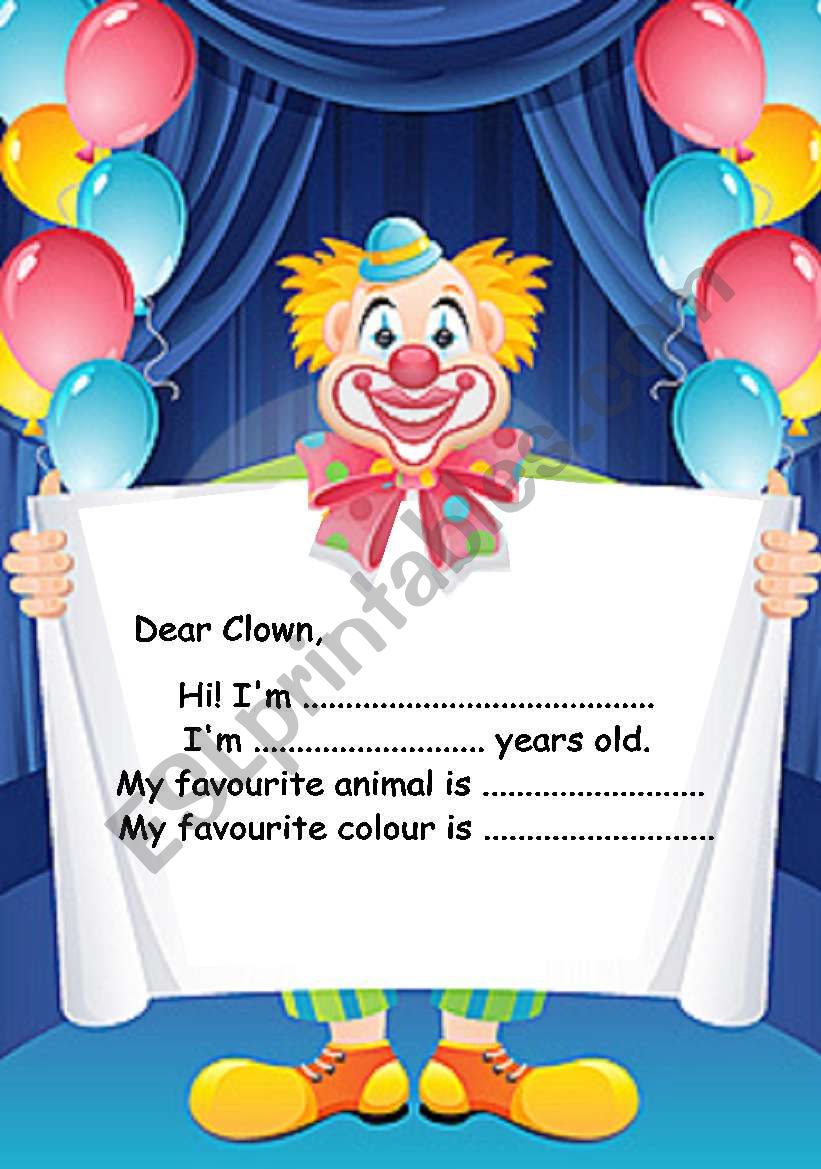 dear clown worksheet