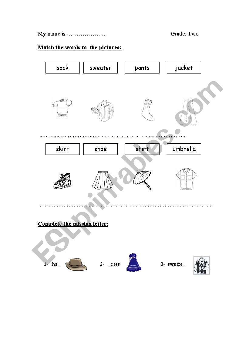 my clothyes worksheet