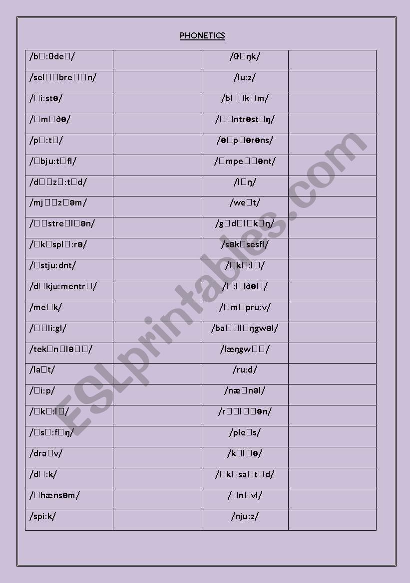 PHONETICS worksheet