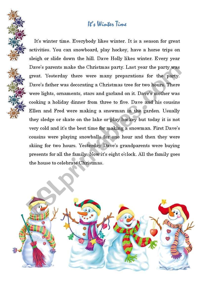 Its winter time! worksheet