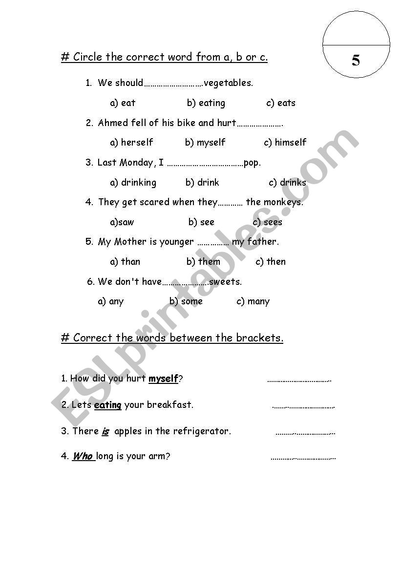 grammar exam worksheet
