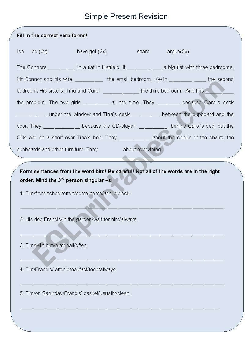 Simple Present Revision worksheet