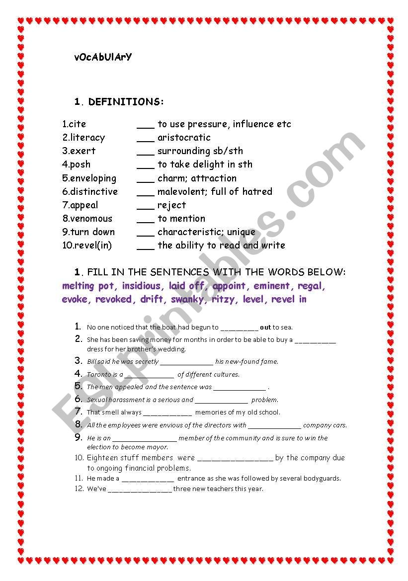 VOCABULARYYYYYYYY worksheet