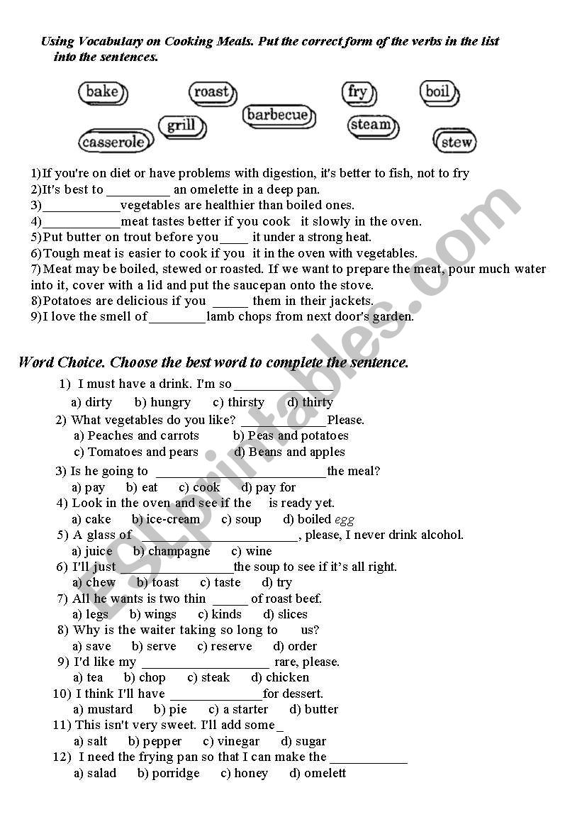 food worksheet