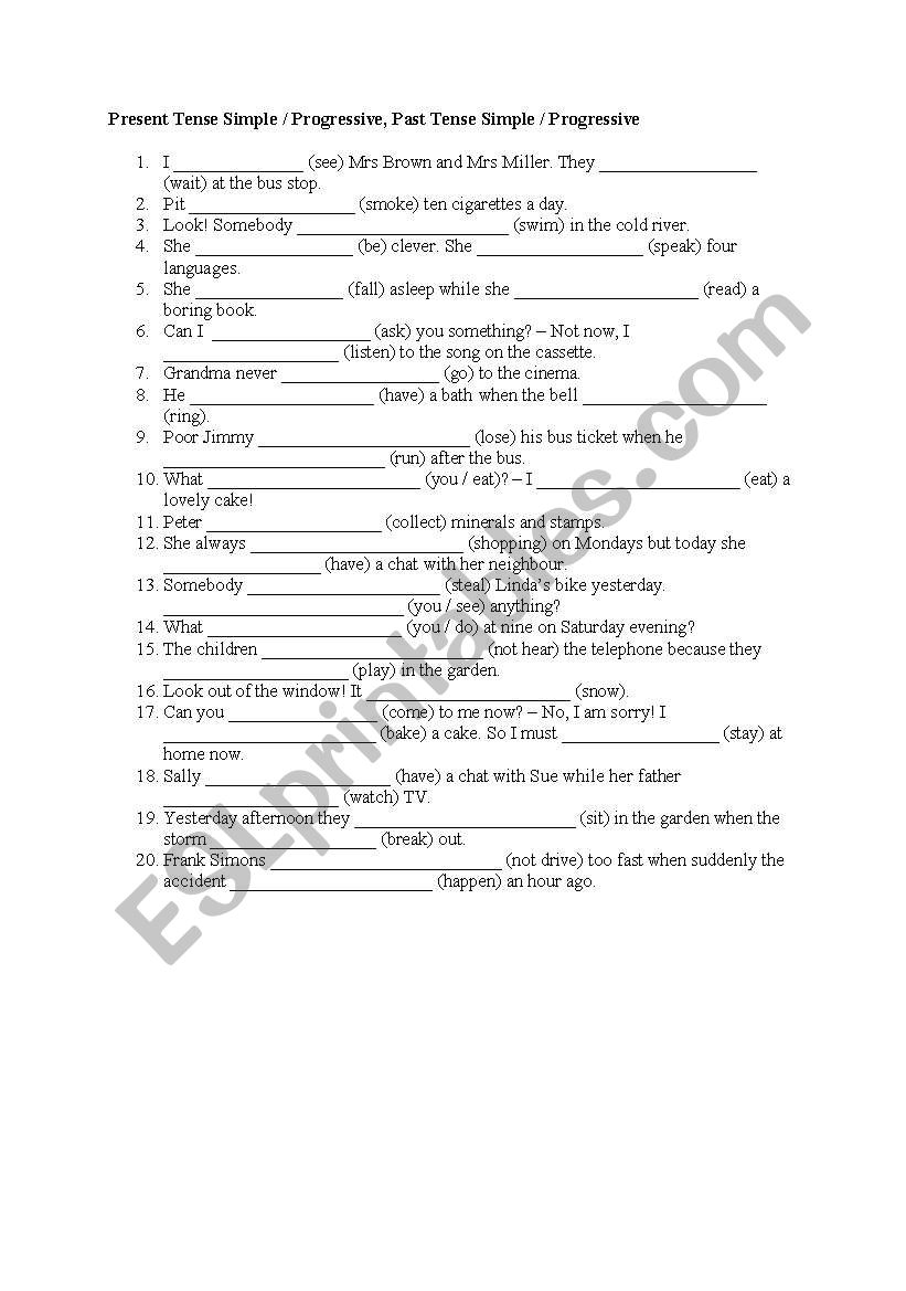 Tenses - Present and Past Simple and Progressive