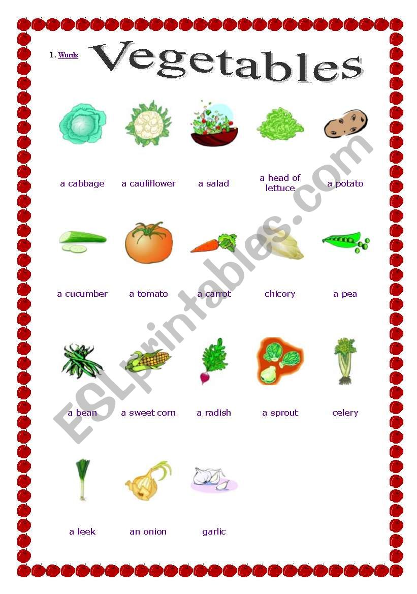 Vegetables worksheet