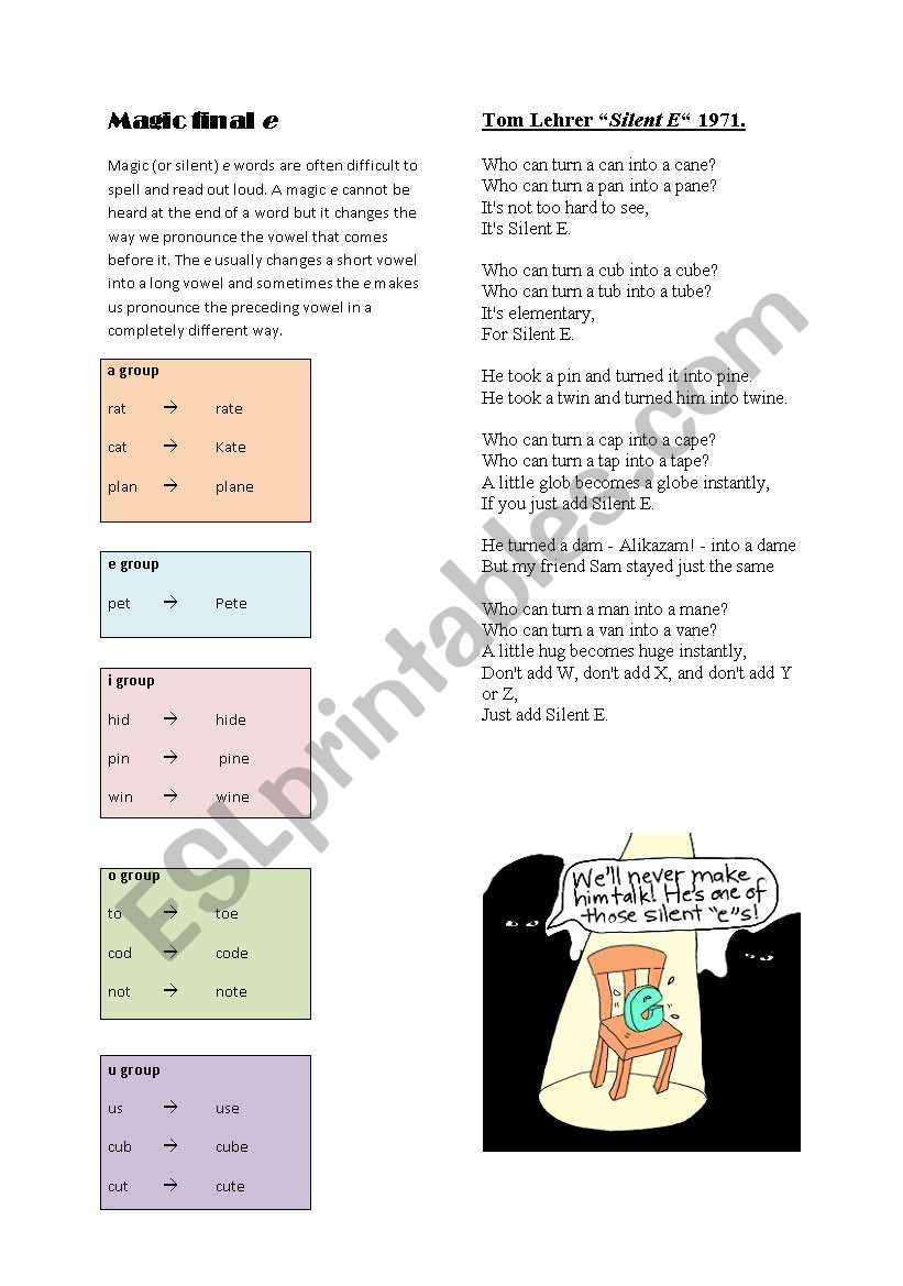 magic final e/silent e worksheet