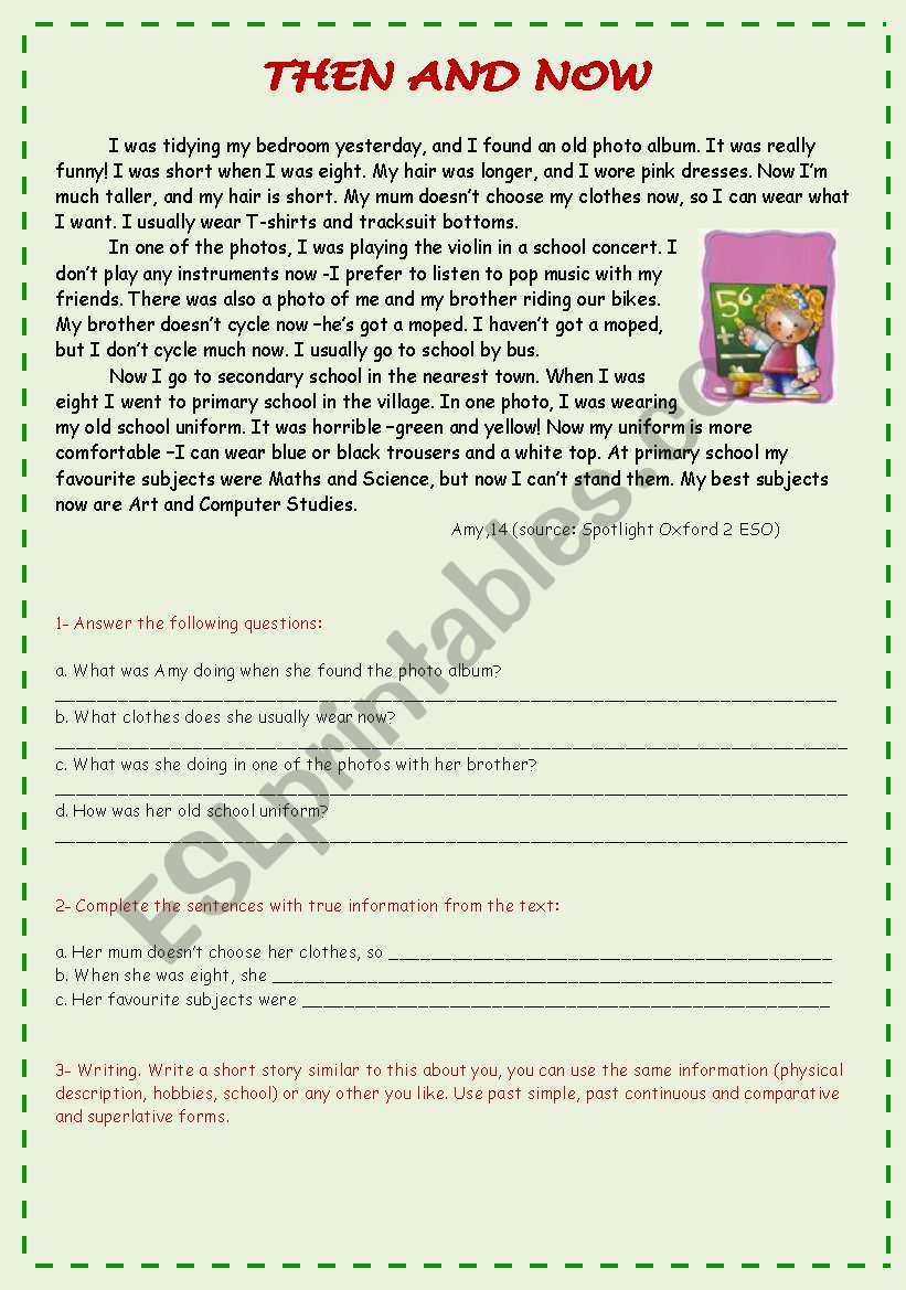 THEN AND NOW worksheet