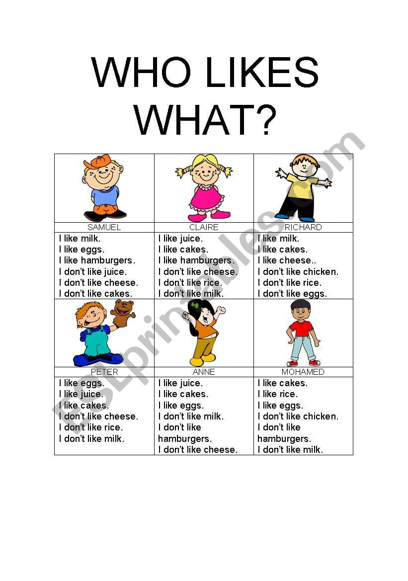 Who likes what? worksheet
