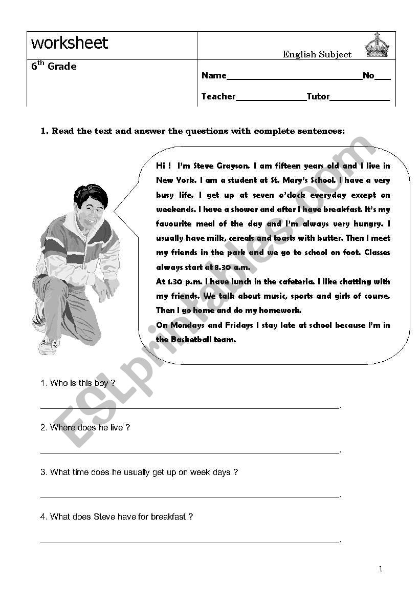 daily routine worksheet