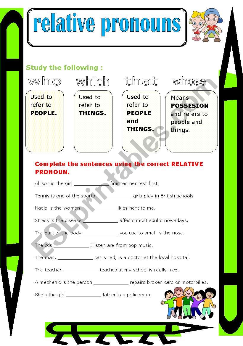 Relative Pronouns worksheet