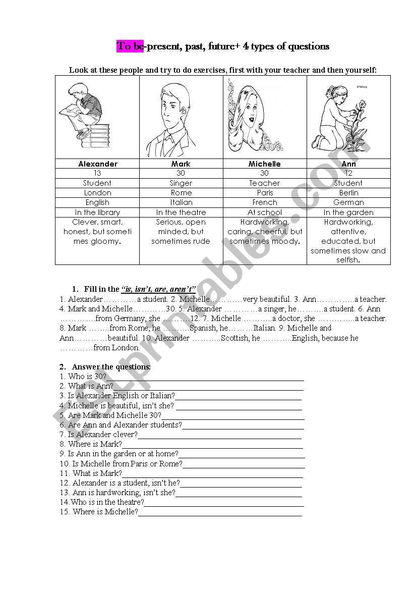 To be+ 4 types of questions worksheet