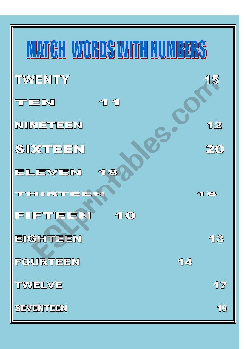 numbers 10 - 20 worksheet