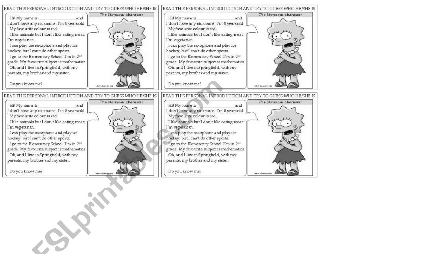 Lisas personal introduction worksheet
