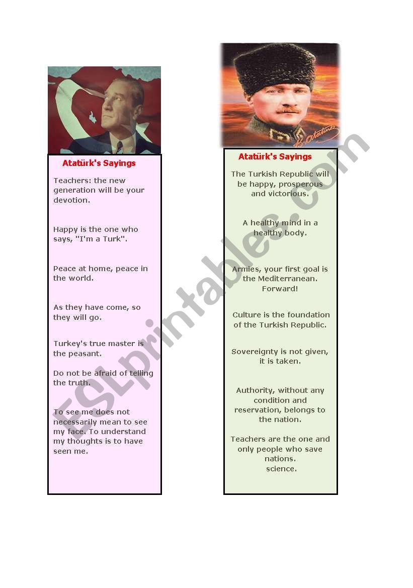 bookmark (atatÃ¼rk) worksheet