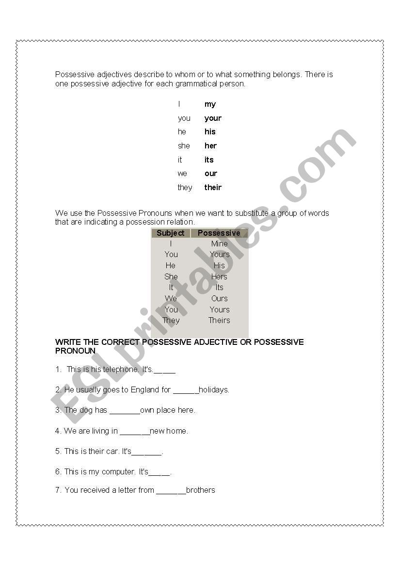 POSSESSIVE PRONOUNS AND POSSESSIVE ADJECTIVES 