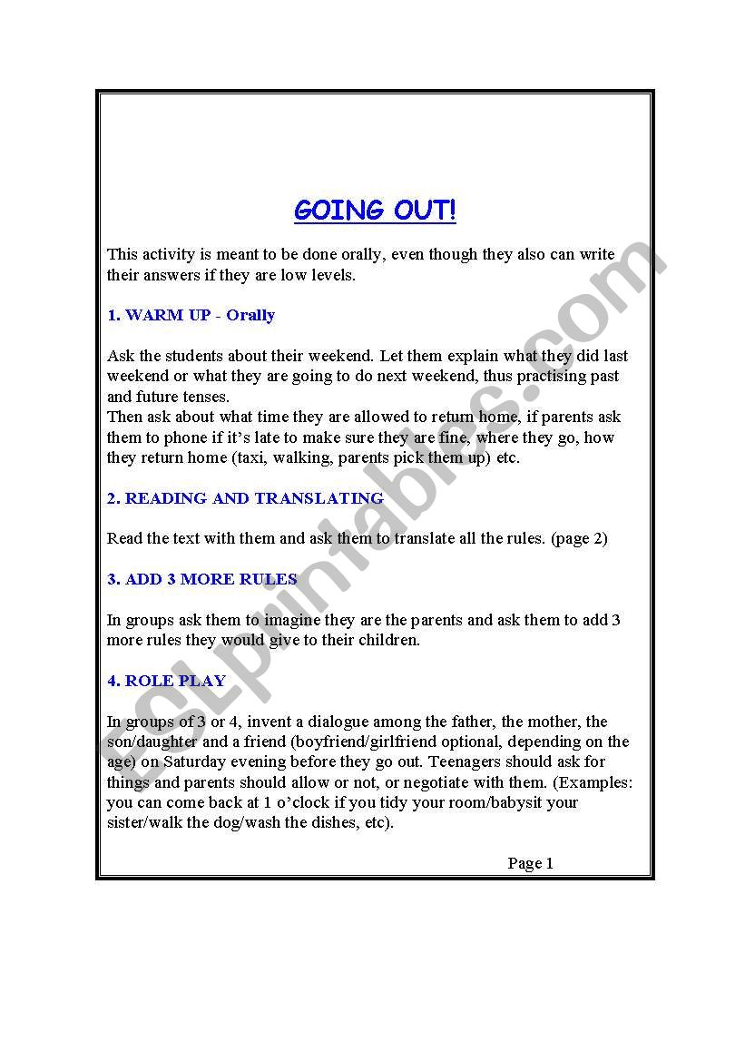Going out! worksheet