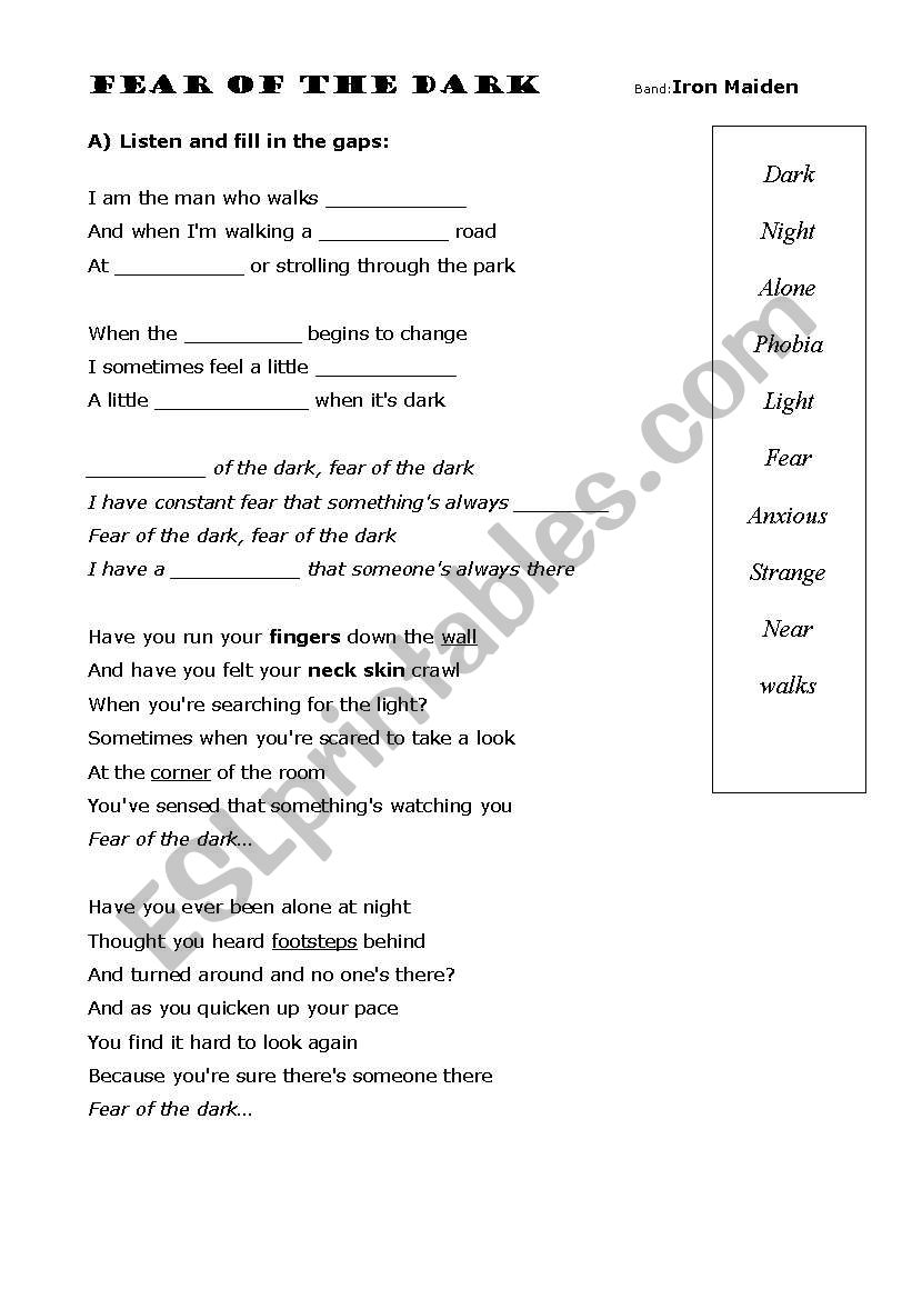 Fear of the dark worksheet worksheet