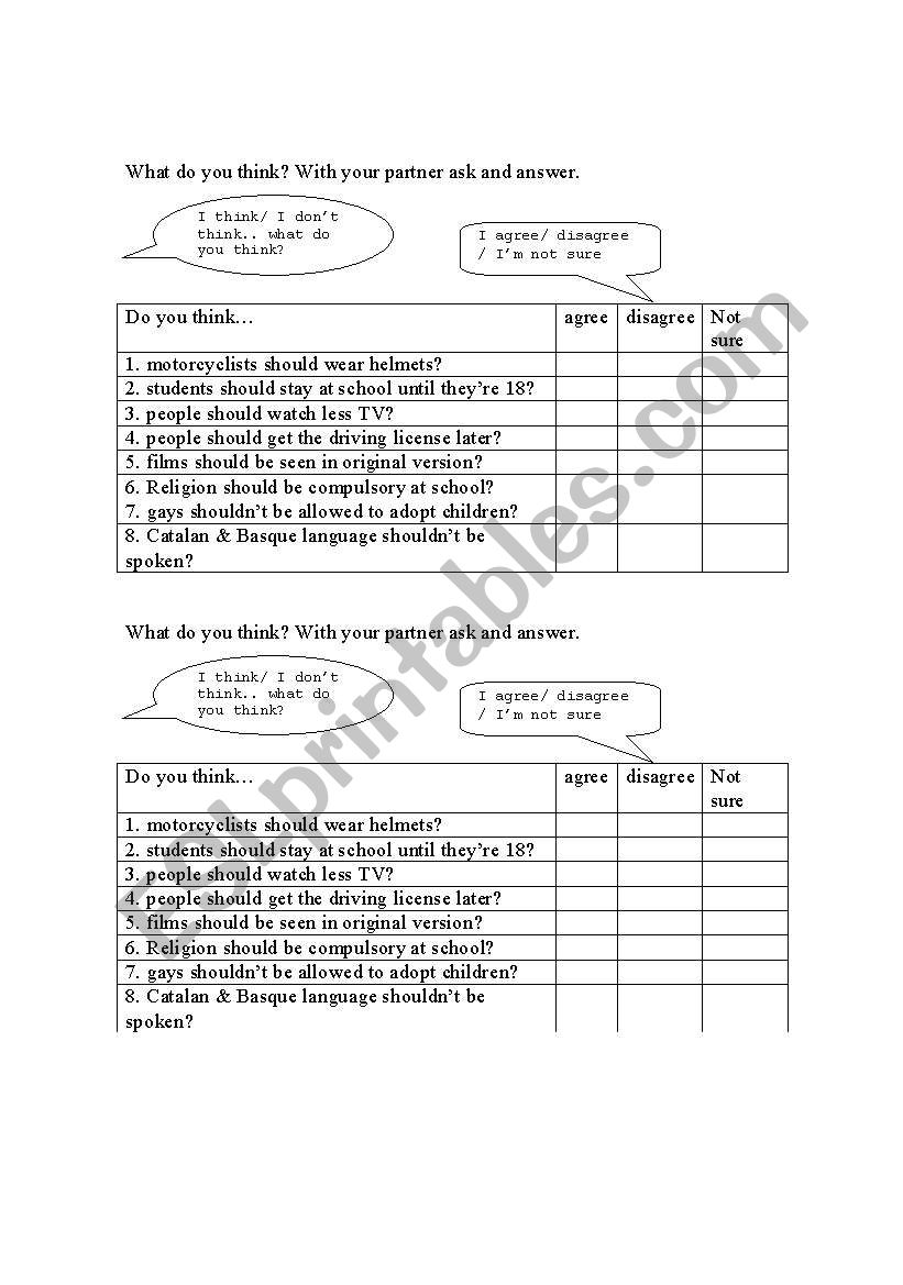 AGREE & DISAGREE worksheet