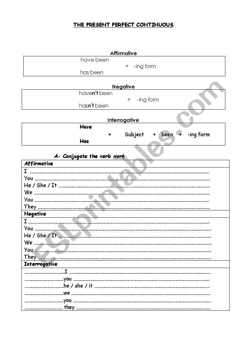 Present Perfect Continuous worksheet