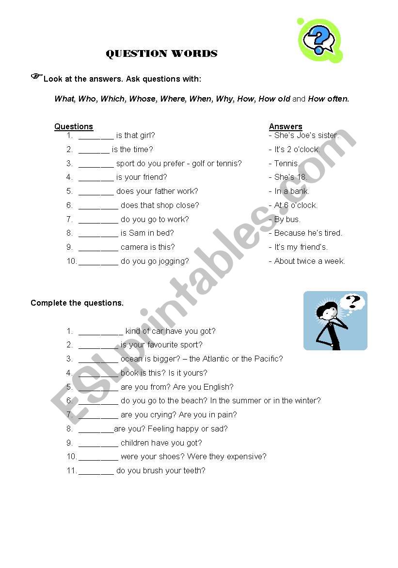 Question words worksheet