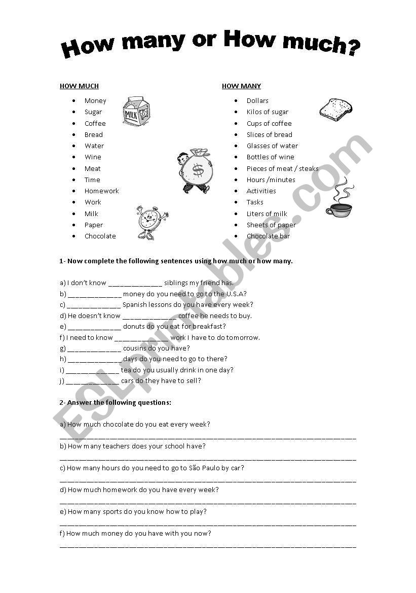 How many or How much? worksheet