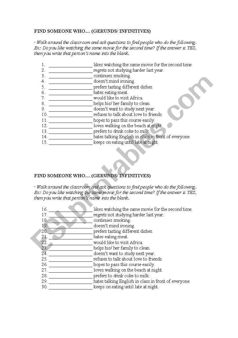 Gerunds & Infinitives worksheet