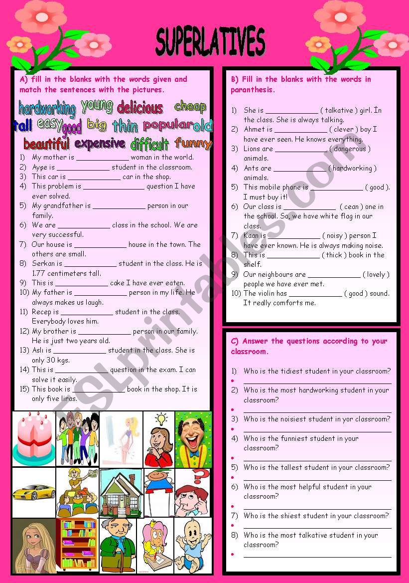 SUPERLATIVE ADJECTIVES worksheet