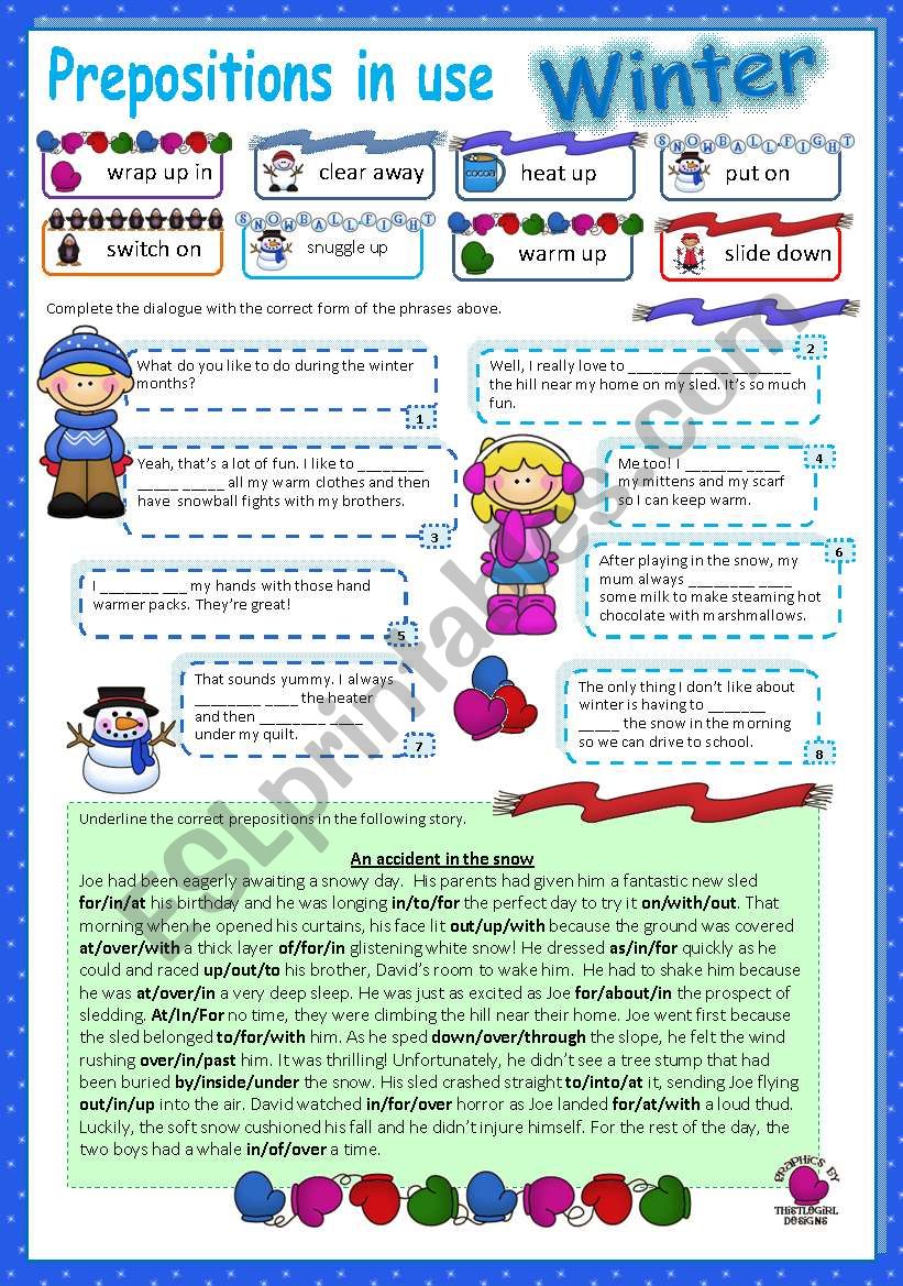 Prepositions in use (5) - Winter (editable with key)