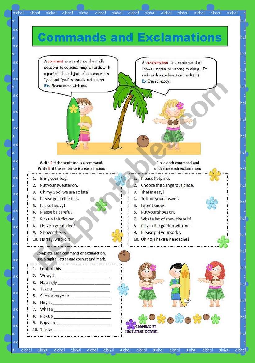 Commands and Exclamations worksheet