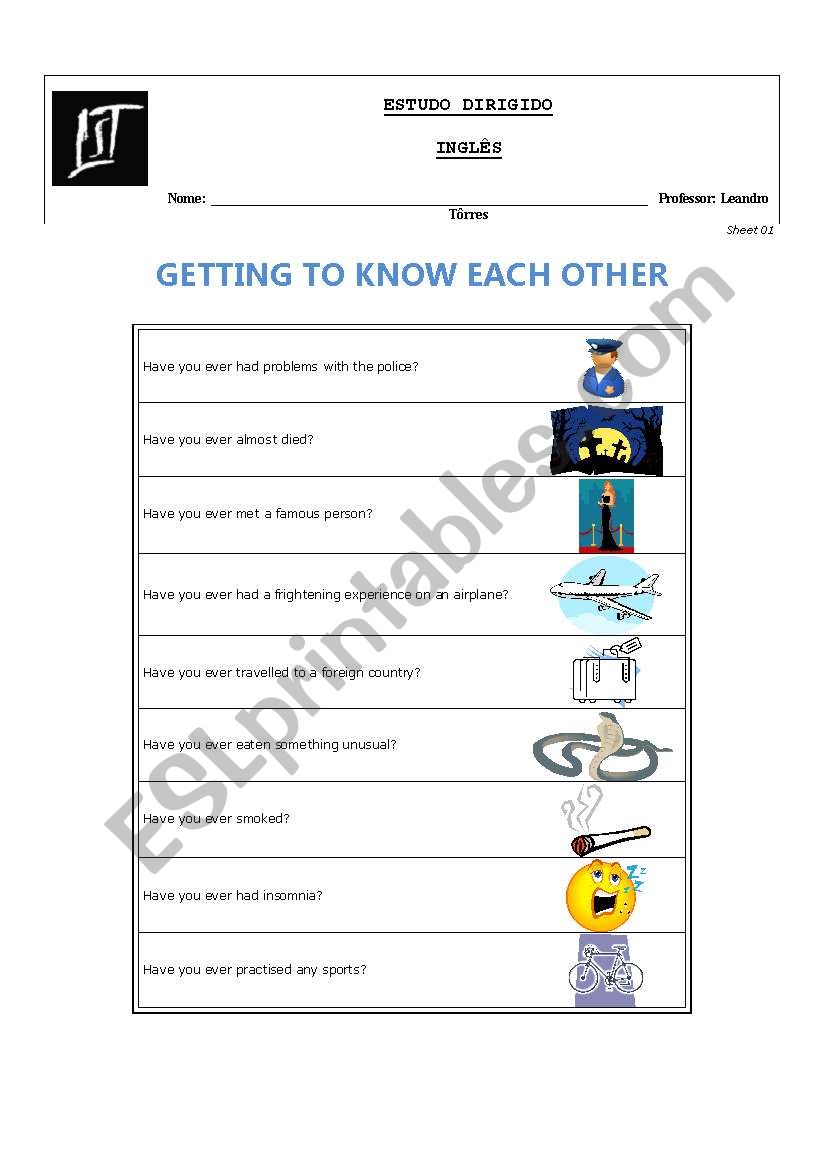 Getting to know each other worksheet