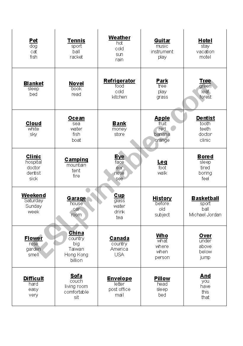 Taboo Cards Beginner worksheet