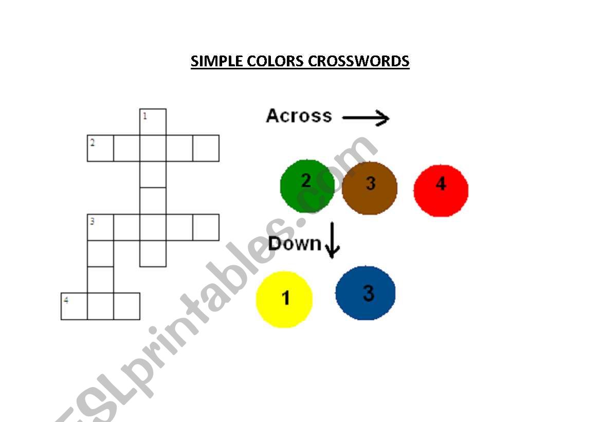 Color crossword very simple worksheet