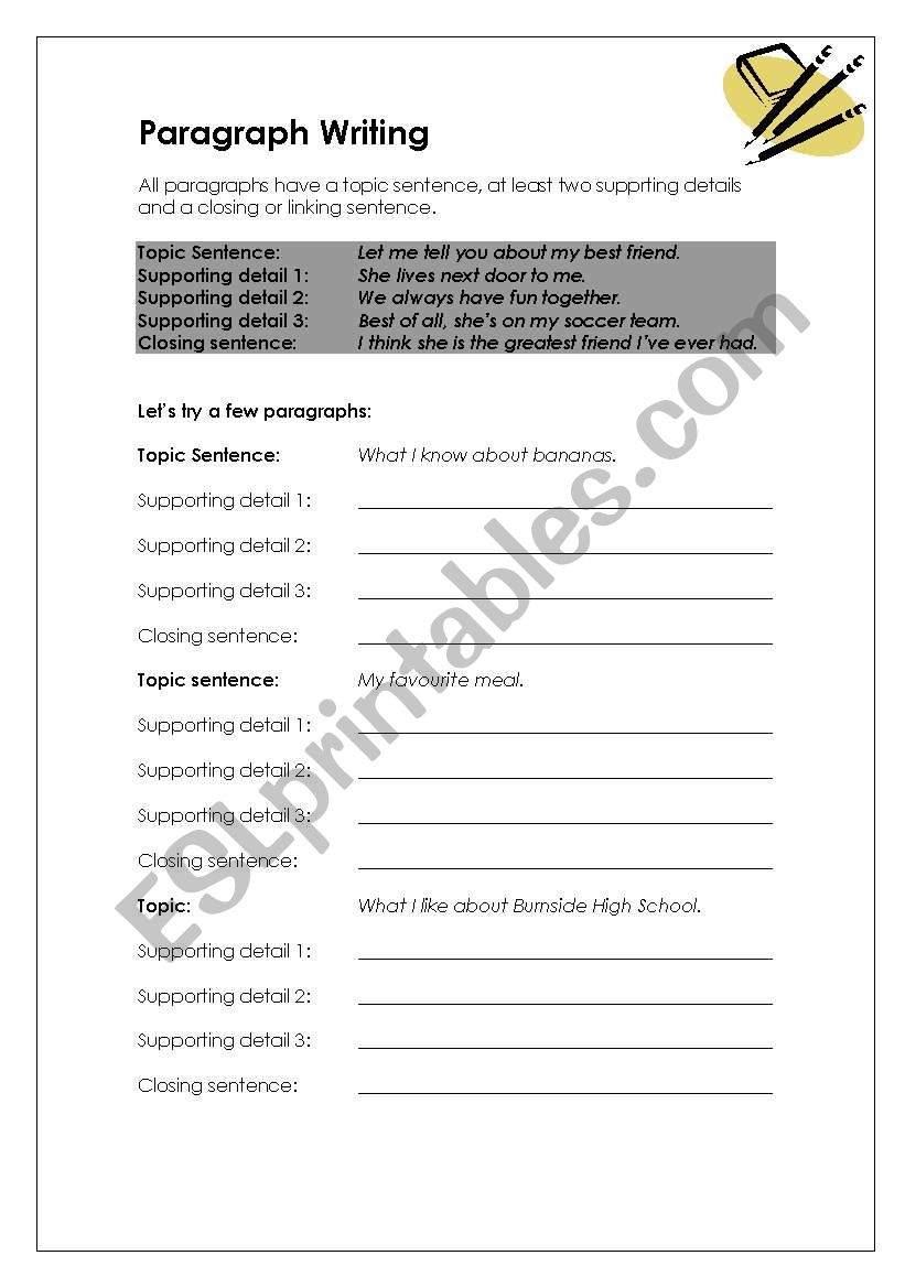 Paragraph Writing - ESL worksheet by tennille01