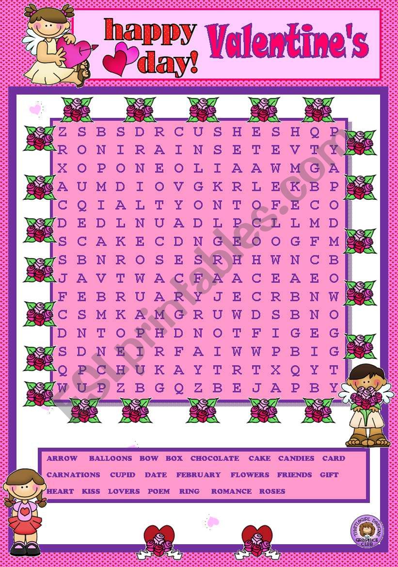 VALENTINEÂ´S DAY WORDSEARCH worksheet