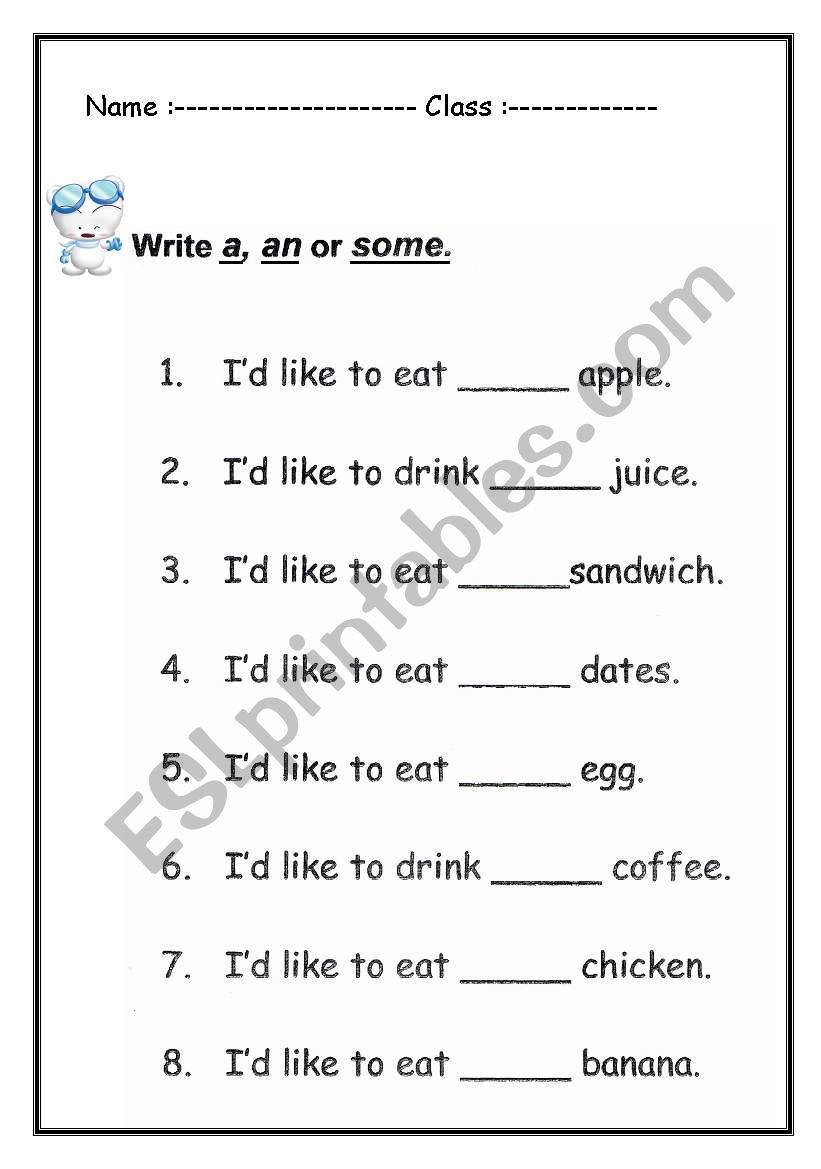 a- an - some worksheet